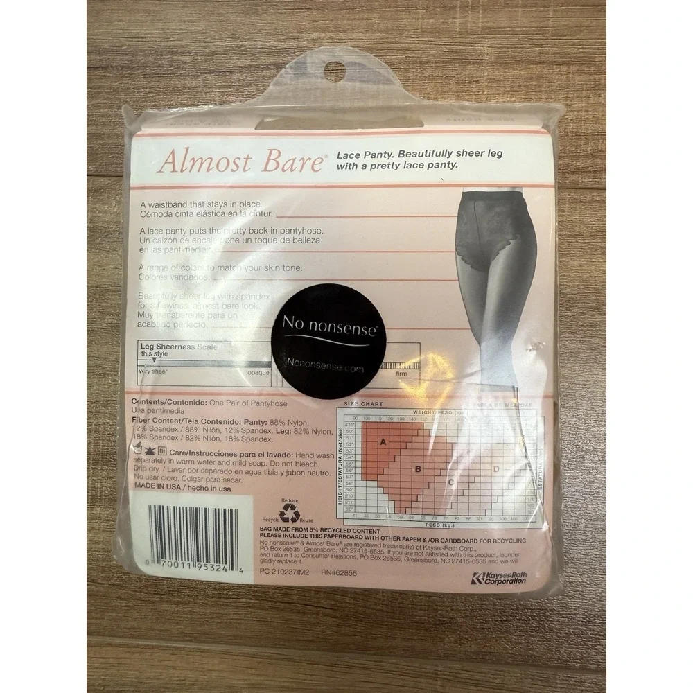 VTG No‎ Nonsense Women's B Almost Bare Beige Mist Sheer Toe Pantyhose NIP